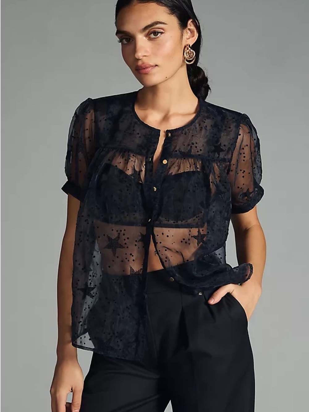 Anthropologie NWT Let Me Be Sheer Star Blouse